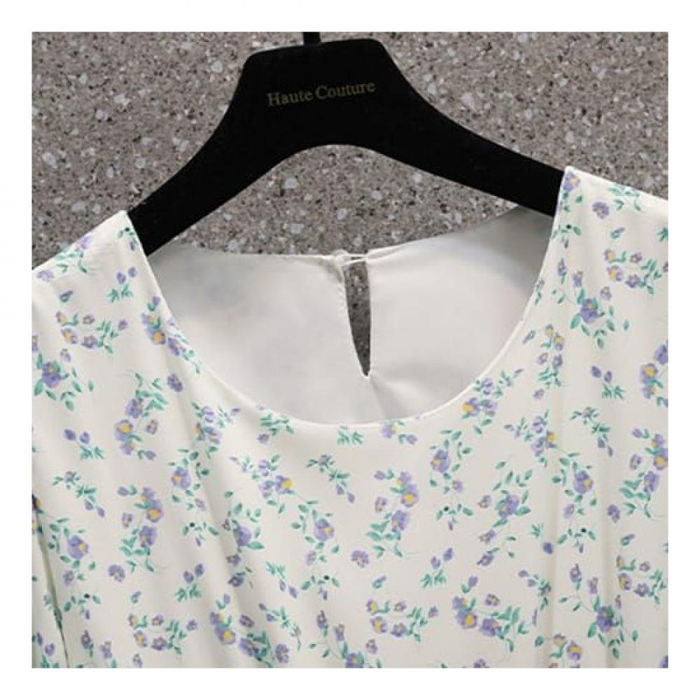 Navava Women Romantic Cool Flower Round Neck Short Sleeve Dress No795