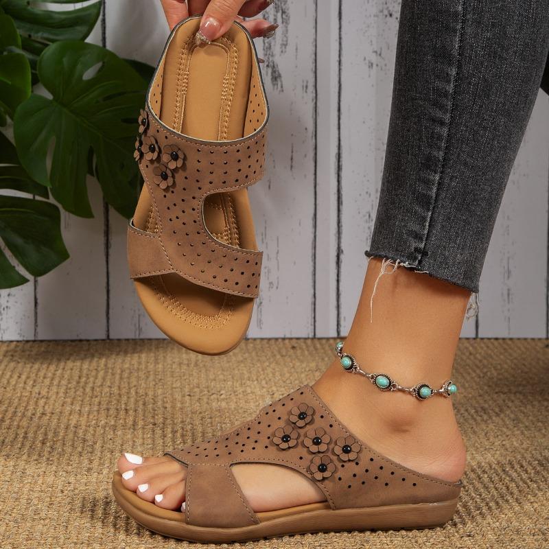 Women's Floral Platform Single Strap Sandals, Retro Chunky Heel Summer Slides