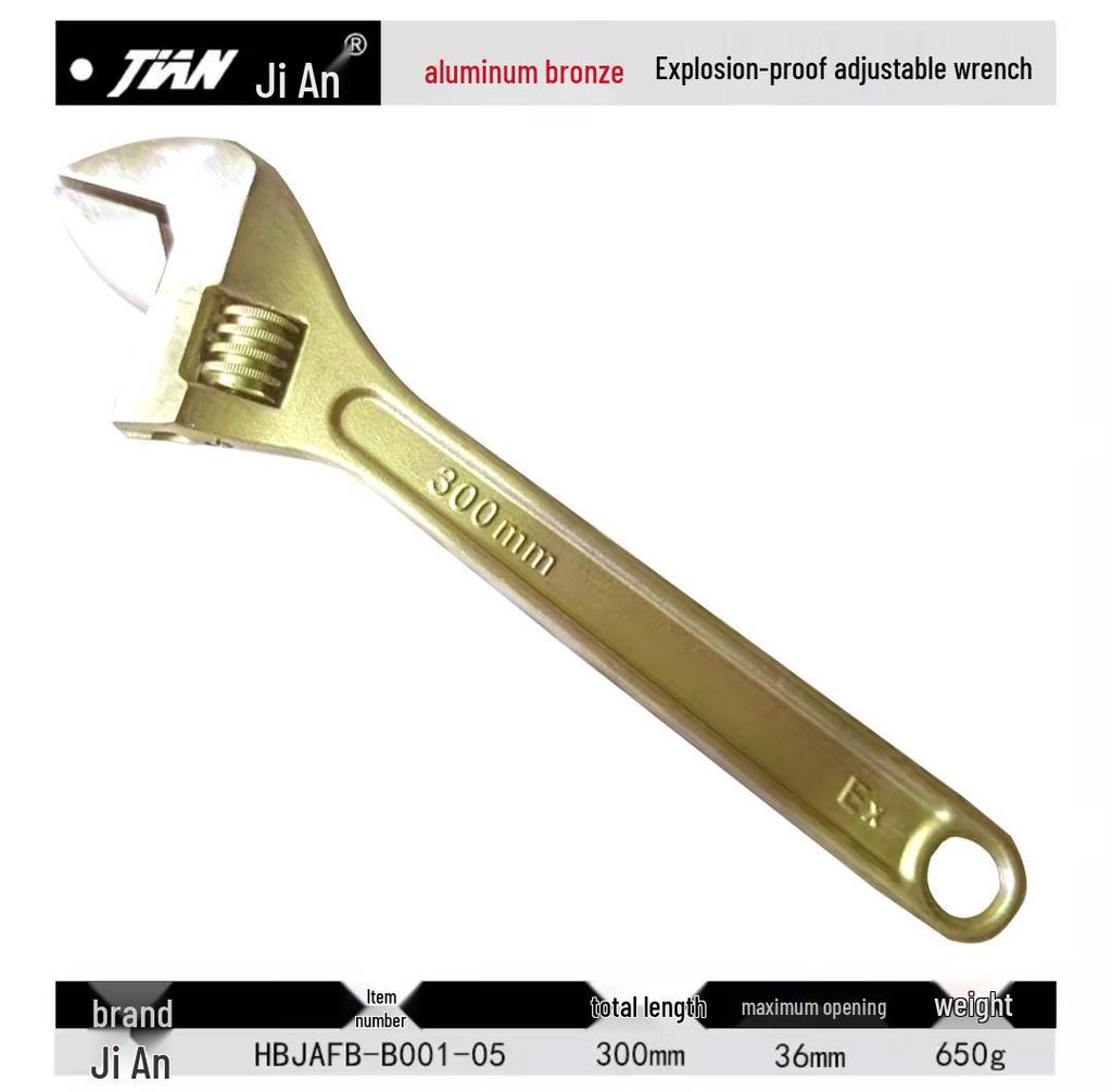 Explosion-Proof Beryllium Copper Adjustable Wrench - Sizes: 6", 8", 10", 12", 15", 18", 24"