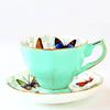 Vintage Butterfly Bone China Coffee Cup Saucer Set, Colorful Ceramic Tea Cup with Gold Rim, Elegant Porcelain Latte Mug for Afternoon Tea Home Decor