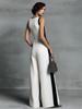 Women's Fashion Black and White Cotton Linen Color Block Spaghetti Strap Jumpsuit