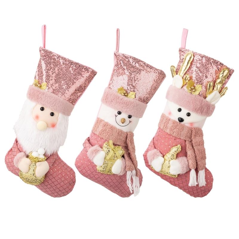 Pink Sequins Christmas Stocking Elegant Pink Glittering Christmas Stocking Durable Plush Fabric Home Decoration