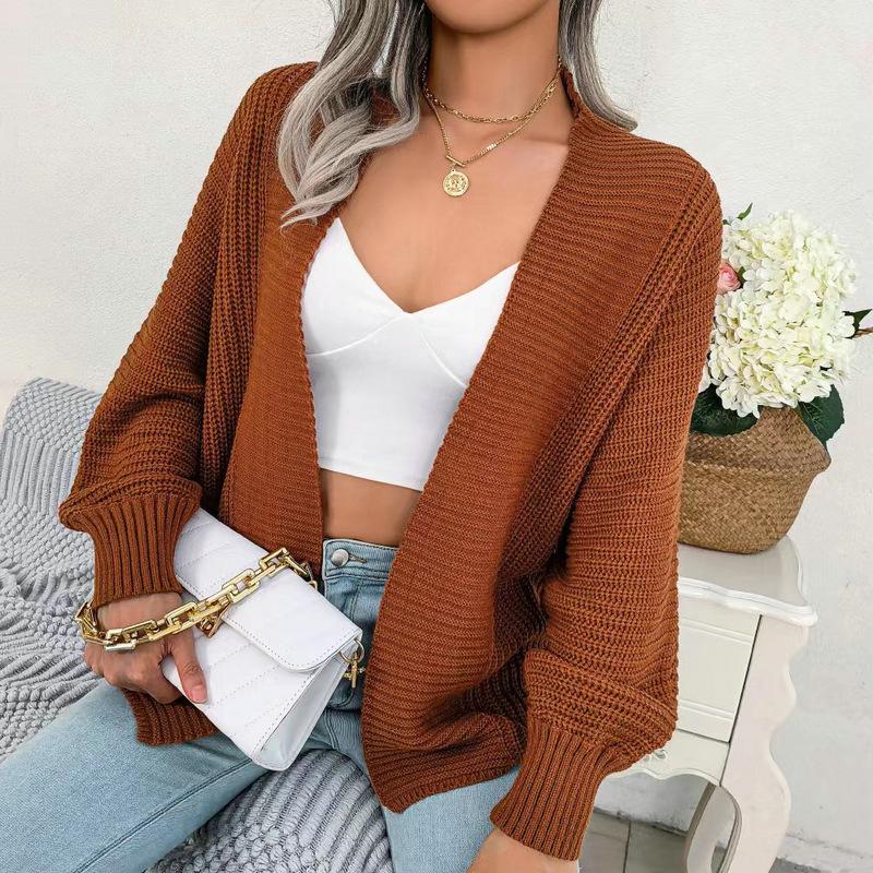 

Autumn and winter new long-sleeved loose-knit cardigan solid color buttonless sweater jacket top women One Size