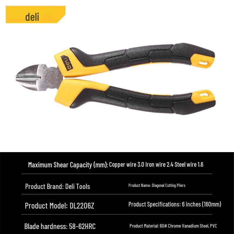 Deli Tools 6/7 Inch Professional Angled Pliers - Electrician Wire Stripping Pliers DL2206 07Z