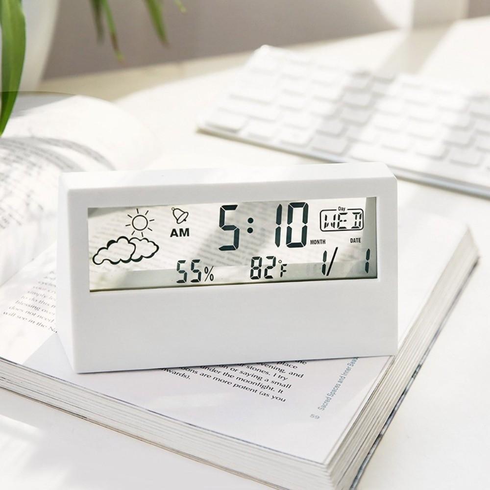 

LED Display Thermo-Hygrometer Electronic Room Temperature Meter New Alarm Clock Home Use White-Transparent