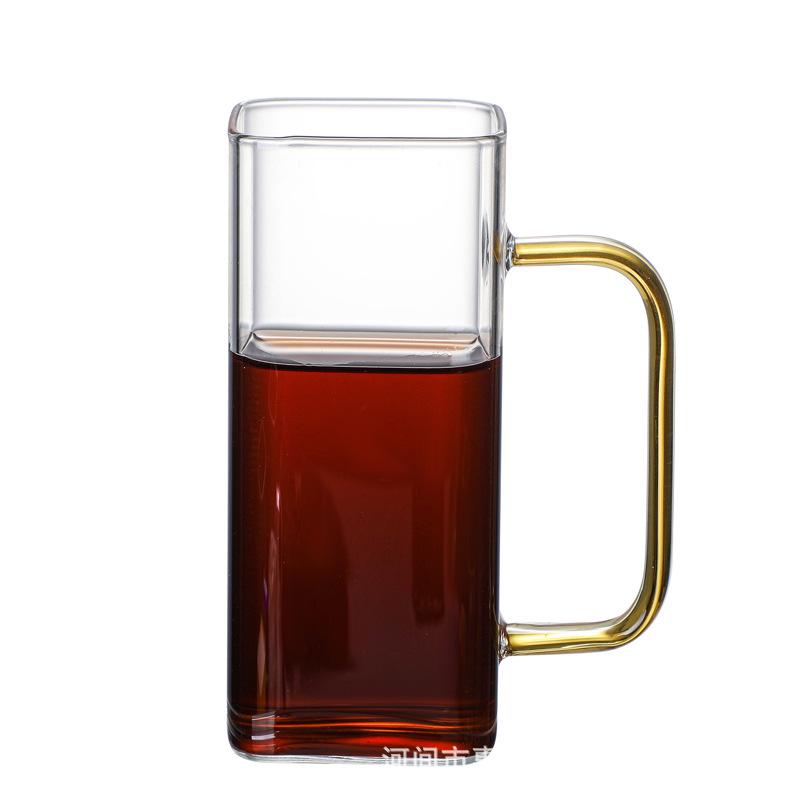 Heat-Resistant Square Borosilicate Glass Cup for Tea and Cold Drinks with Handle