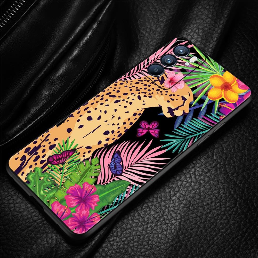 Phone Case Cover For Oppo A17 A31 A54 A57 A78 A79 Find X5 X6 Reno 7 8 10 11 12 13 F Pro Soft TPU Tropical Jungle Print Leopard
