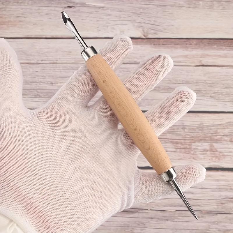 Double-Ended Leather Craft Modelling & Embossing Tool 1pc Wood Handle Carving Stamp Edger for DIY Leatherworking and Sculpting