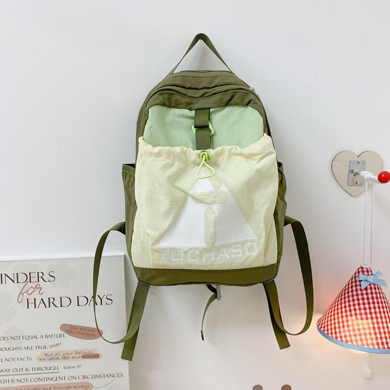 Block Drawstring Color Front Bag Children Lightweight Cotton Leisure Backpack