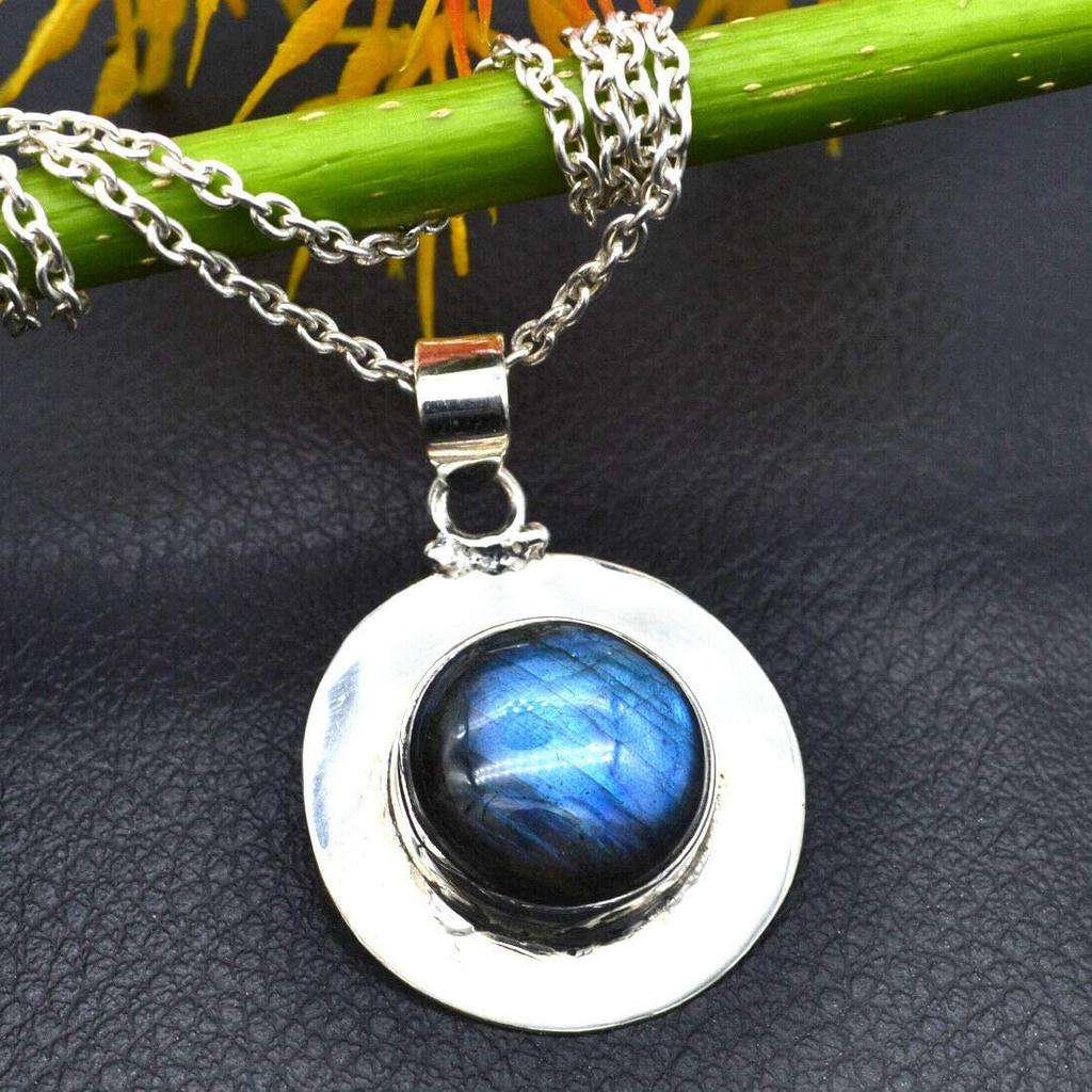 Labradorit-Edelstein-Halskette, Damen-Halskette, Geschenk für Sie, Boho-Halskette, Hochzeitsgeschenk, Designer-Halskette, Jubiläumsgeschenk, Silber-Charm-Schmuck