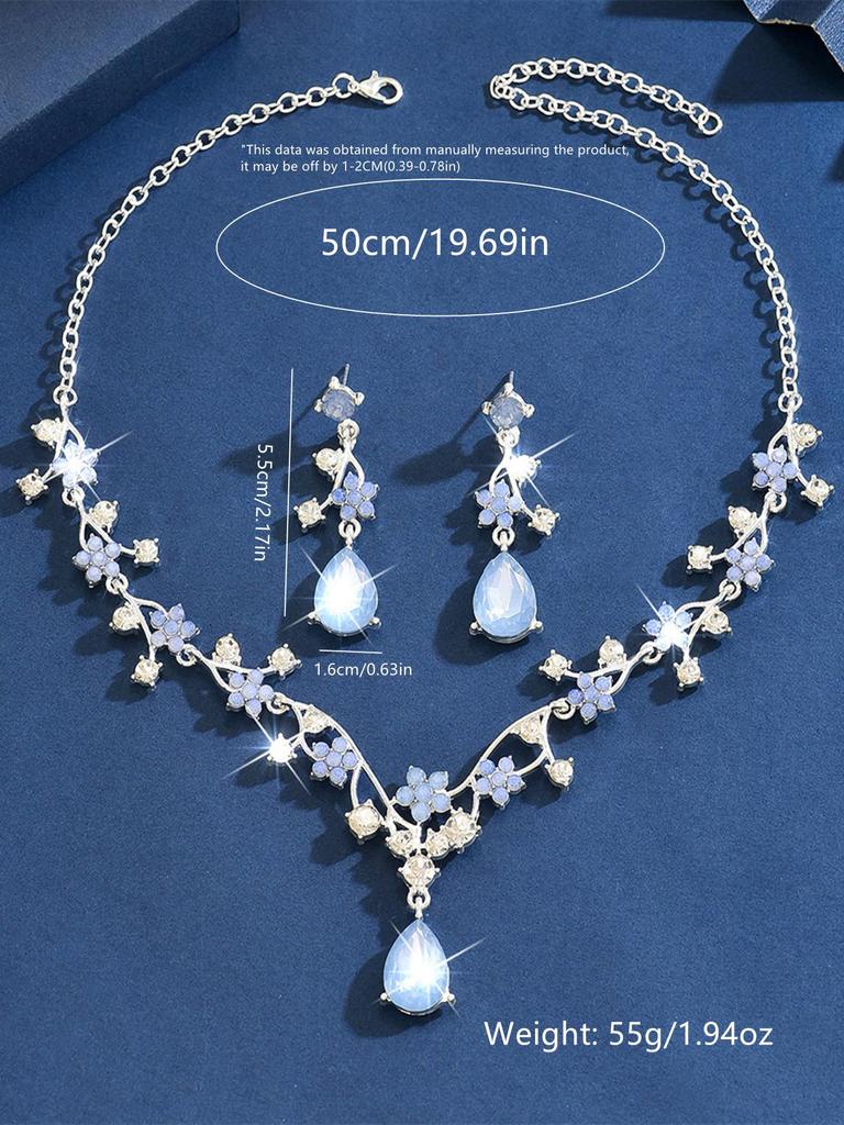 Women's Blue Geen Floral Earrings Necklace Set, Elegant Jewelry Gift for Women, Perfect for Parties & Daily Wear