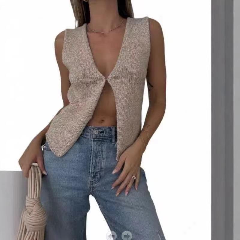 Sexy Vest for Women Summer New Sleeveless Hot Girl Knitted Top Cardigan Fashion