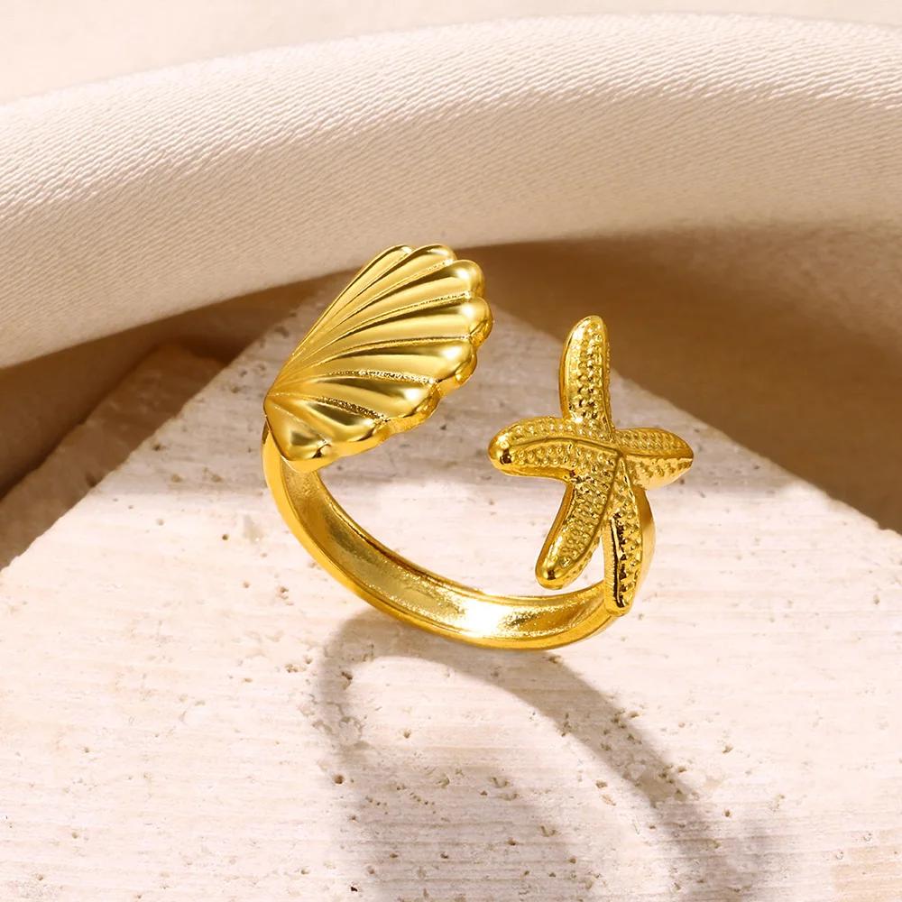 Stainless Steel Rings for Women Gold Color Star Open Ring Fashion Charm Zircon Waterproof Wedding Accessories Birthday Gifts