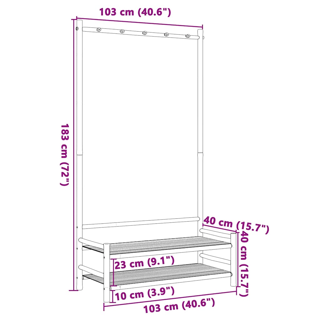 Clothes Rack with Shelves 103 X 40 X 183 Cm Bamboo