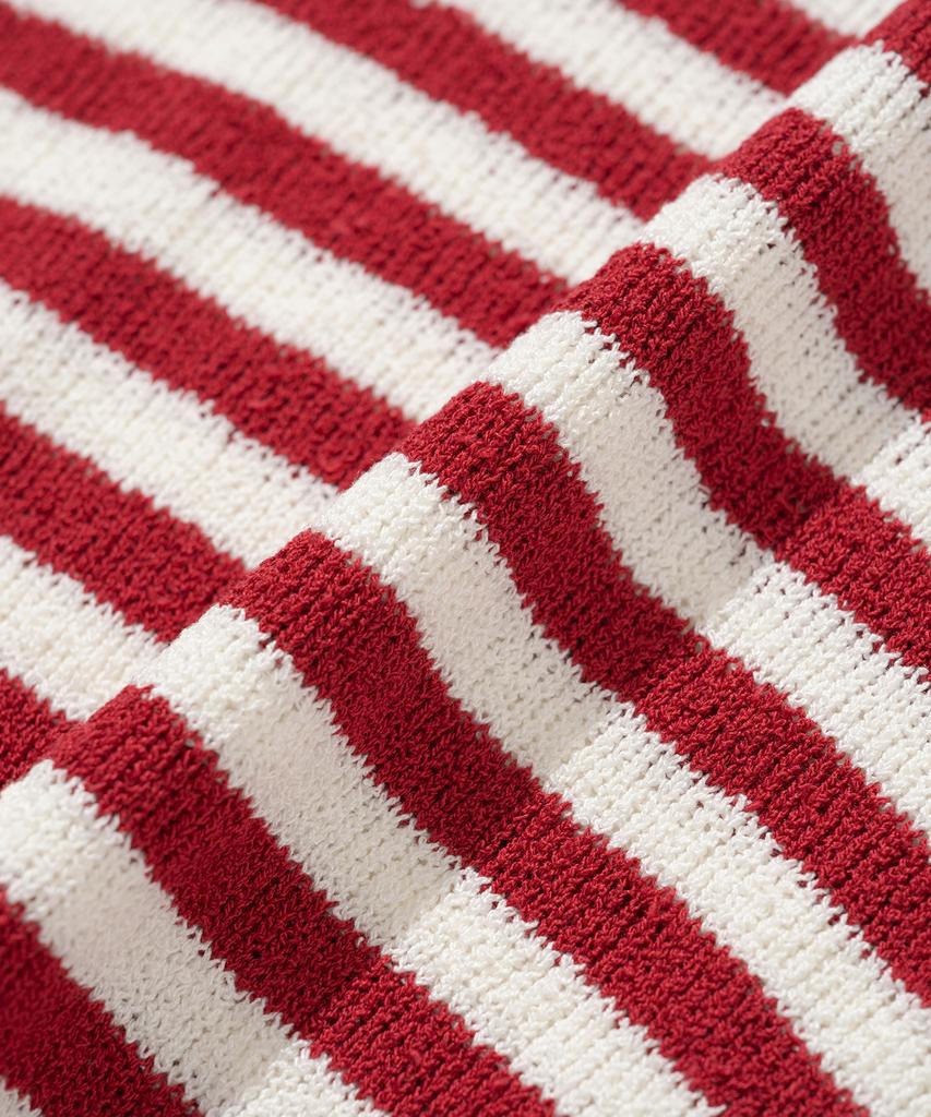 KNITTED Boucle Stripe Round Knit Red