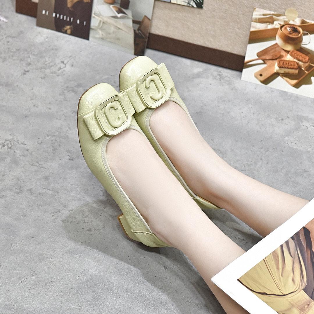 

Небольшие одинарные туфли женские весна 2024 первый слой коровьей кожи эластичные квадратные банты одна педаль низкий каблук простые мокасины 40 светло-зеленый