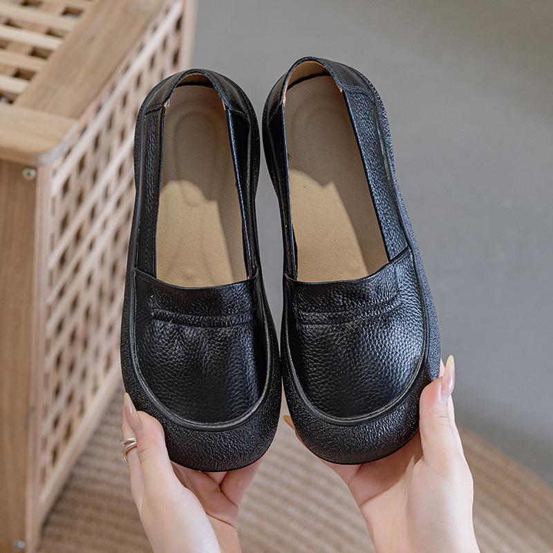 Neue Pedal atmungsaktive Volllederschuhe Mutterleder rutschfeste weiche Sohle bequeme flache Einzelschuhe Damenschuhe