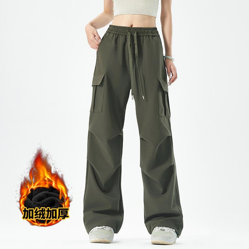 Spring, autumn and winter charging overalls, velvet warm sports wide-leg mountaineering pants, men's and women's high-waisted trousers