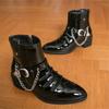 Trend Pointed Hip-hop Punk Rock Metal Chain Leather Casual Chelsea Ankle Boot For Winter High Top Monk Strap Motorcycle Shoes