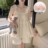 2026 Summer Women's Pajama Set: Princess Style Cloud Cotton Camisole with Built-in Bra