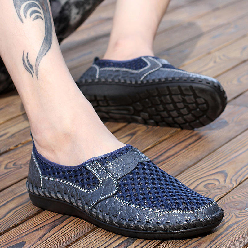 2025 Summer Shoes Men Loafers Mesh Breathable Flat Non-slip Mens Casual Shoes Brand Footwear Plus Size 46 Black Green Blue