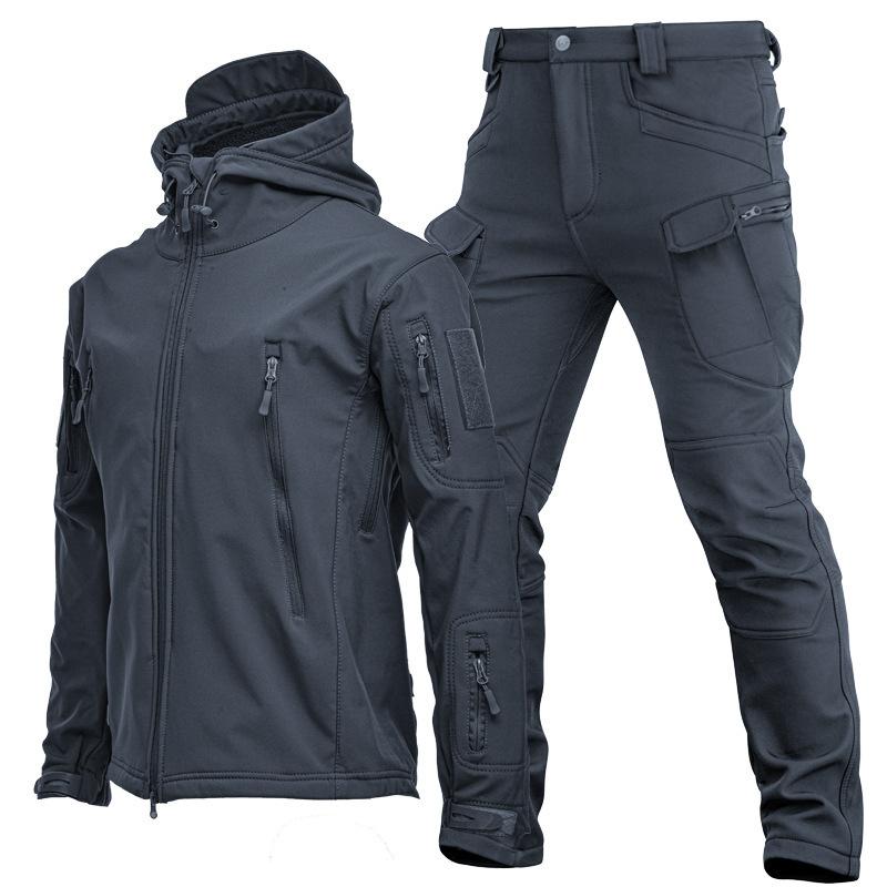 Men's Outdoor Warm-up Set - Camouflage Lined Thick Jacket and Pants, Soft-shell Jacket Set