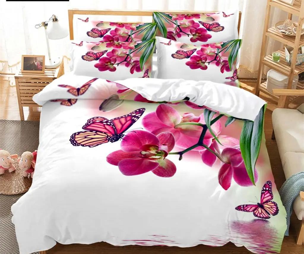 Blue Butterfly Duvet Cover Set King Queen Twin Size Double Bed Single 3D Queen Bedding Sets Pink Quilt Cover with 2 Pillowcases