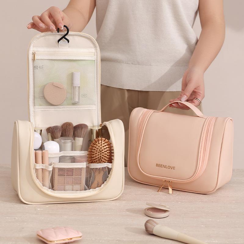 Hanging Fashion Cosmetic Case Waterproof Makeup Bag Zipper Closure Soft Handle Durable Large Capacity Pouch with Hook