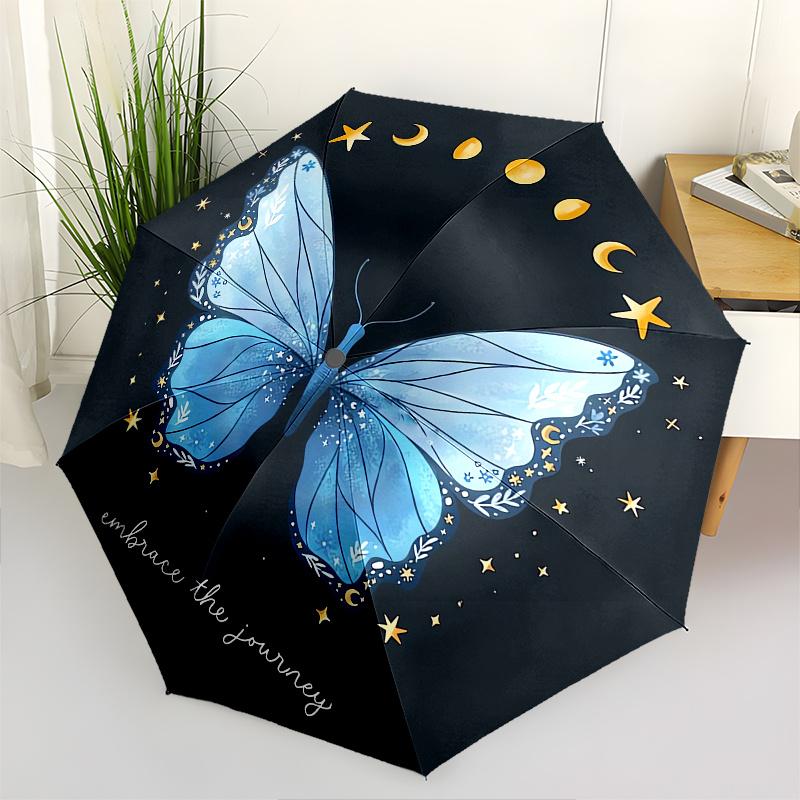 

Butterfly Journey Automatic Folding Umbrella 8 Ribs, Durable Iron Frame, Bright Color Pattern Compact Travel Umbrella, Suitable for Outdoor