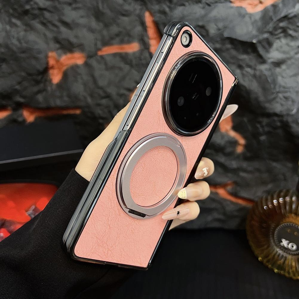 Retro Leather with Metal Rotating Magnetic Stand Holder Case For OPPO Find N6 Rebound Central Axis Protect Cover