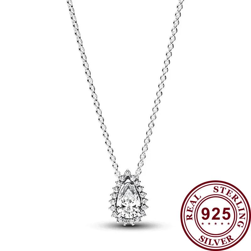 New S925 Sterling Silver Ladies Exquisite Spinning Life Tree Blue Pear Flower Logo Moon Necklace Festival DIY Charm Jewelry Gift