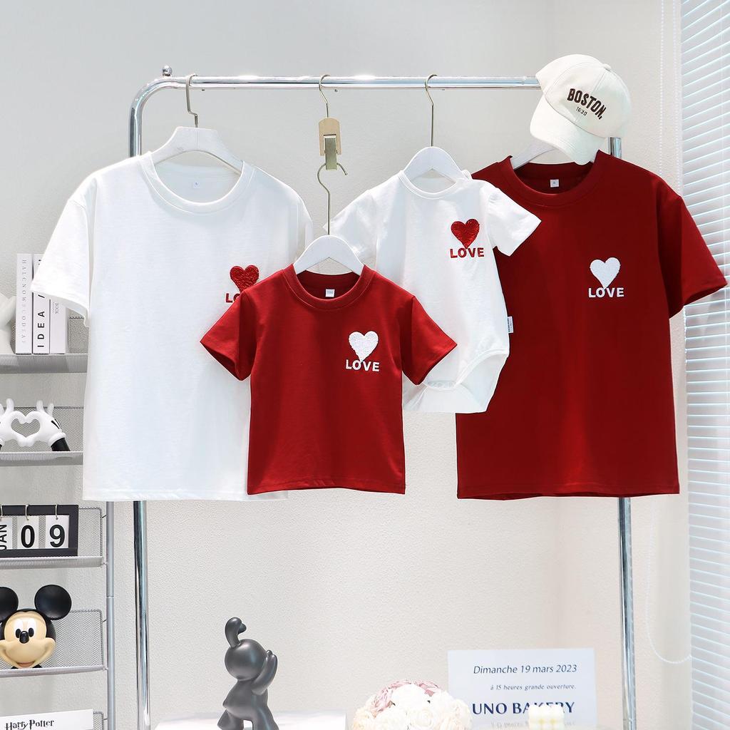 2025 Spring/Summer Year of the Tiger Family Outfits: Parent-Child Sets, Baby 100 Days Photos, Heart Embroidery for Mother-Daughter/Son