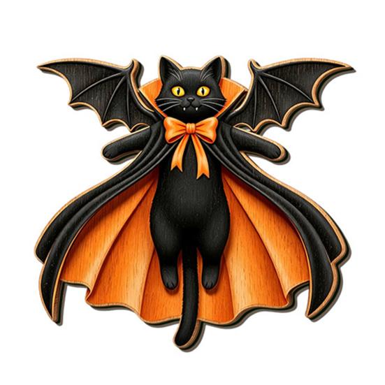Vintage Style Decor Halloween Wooden Hanging Sign, Rustic Ghost Bat Black Cat Witch Hat Wall Decor, Theme Ornaments Spooky Pendant with Hemp Rope