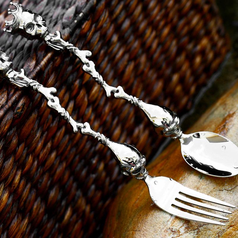 Beier Retro Titanium Steel Skull Tableware Set: Stainless Steel Fork and Spoon
