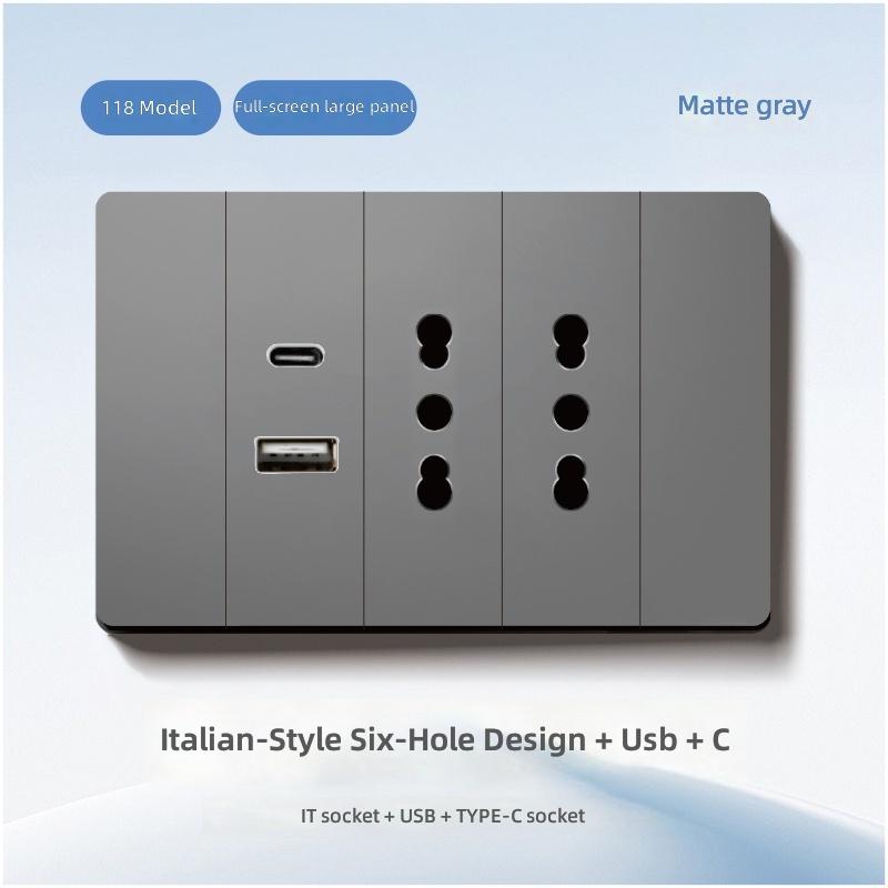 118-Typ Graue Italienische Wandsteckdose Italienischer Stil Italienischer Standard Wand 16A Steckdose Schalterpanel