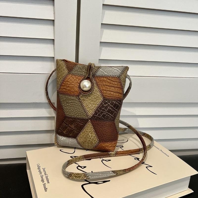 New thin fashion rhombus splicing small square bag plaid design soft leather material girl style crossbody A