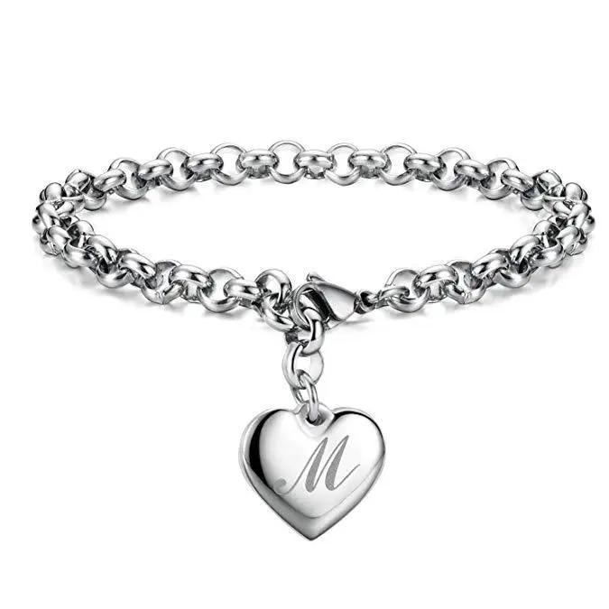 925 Sterling Silber Fein 26 Buchstaben Damen Herren Kette Armband Charm Herz Niedlich Hochzeit Persönlichkeit Schmuck Dame Geschenk Party 20cm