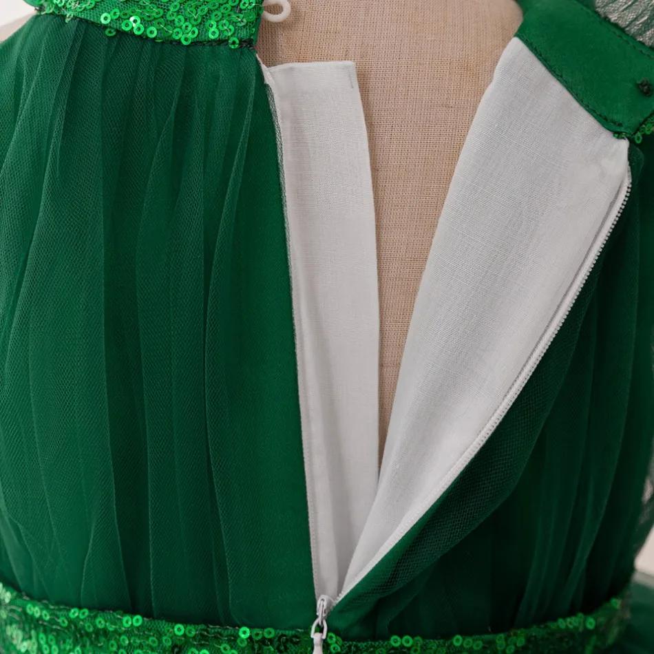Children Christmas Dress Luxury Girl Christmas Outfits Sleeveless Mesh Bow Tutu Fashions Green Elegant Festive Party Princess Dress