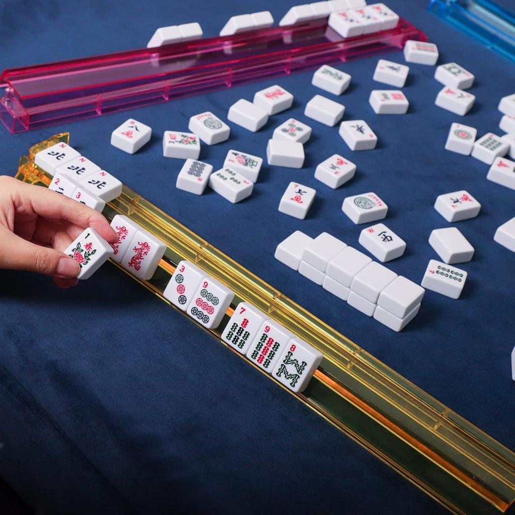 Porte-Tuiles & Pousseurs Mah Jongg Tout-en-Un Combinaison Porte-Tuiles et Pousseurs Mahjong en Acrylique Transparent Porte-Tuiles Mahjong Américain Moderne