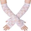 Long Lace Fingerless Gloves, Sheer Floral Arm Sleeves for Wedding & Cosplay