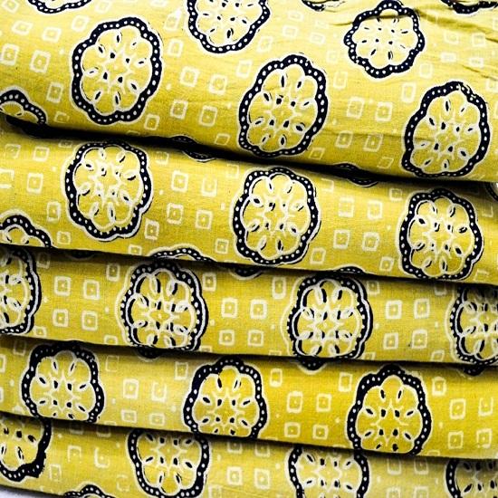 

Мягкая хлопчатобумажная ткань с индийским ручным принтом, легкая ткань из 100% хлопка с принтом Джайпури, ткань для рукоделия 5 ярдов желтого цвета