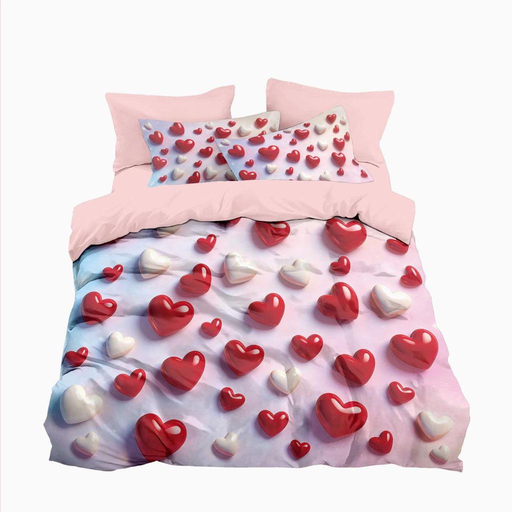 Temu Brushed Red Heart Bedding Set - Duvet Cover & Pillowcase
