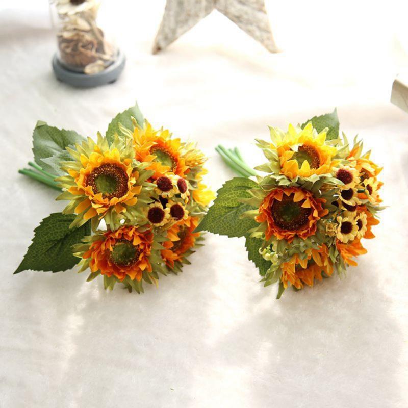 Artificial Sunflower Bunch Fake Flower Bud Flower Wedding Bouquet Home Decoration