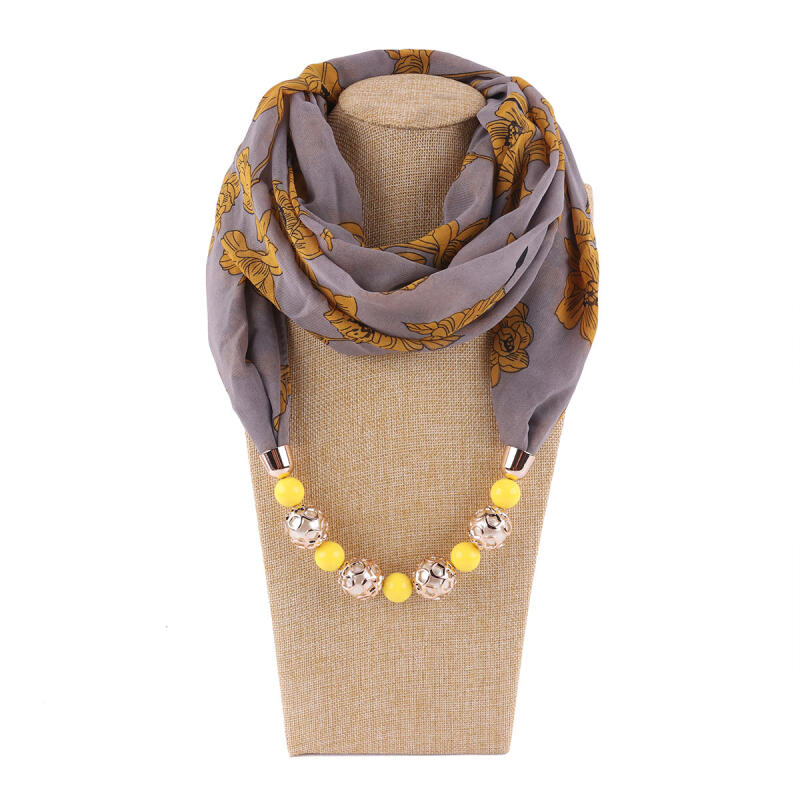Chiffon Scarf Spring Summer Necklace Ethnic Style Women's Beaded Pendant Scarf Scarf Hat