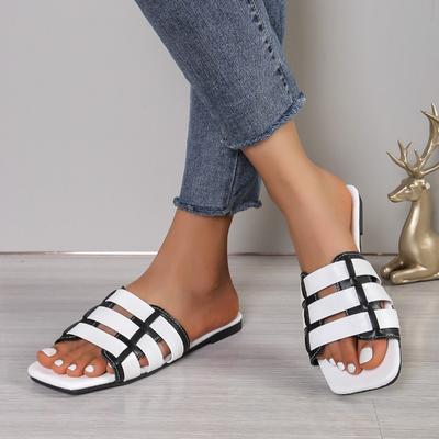 Summer New Women's Fashion Color Matching Flat Non-Slip Women's Shoes Casual Comfortable Beach Dress Slippers Large Size