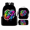 Luxury Popular Cool Novelty 67 six seven 3D Print 3pcs/Set pupil School Bags Laptop Daypack Backpack Lunch bag Pencil Case