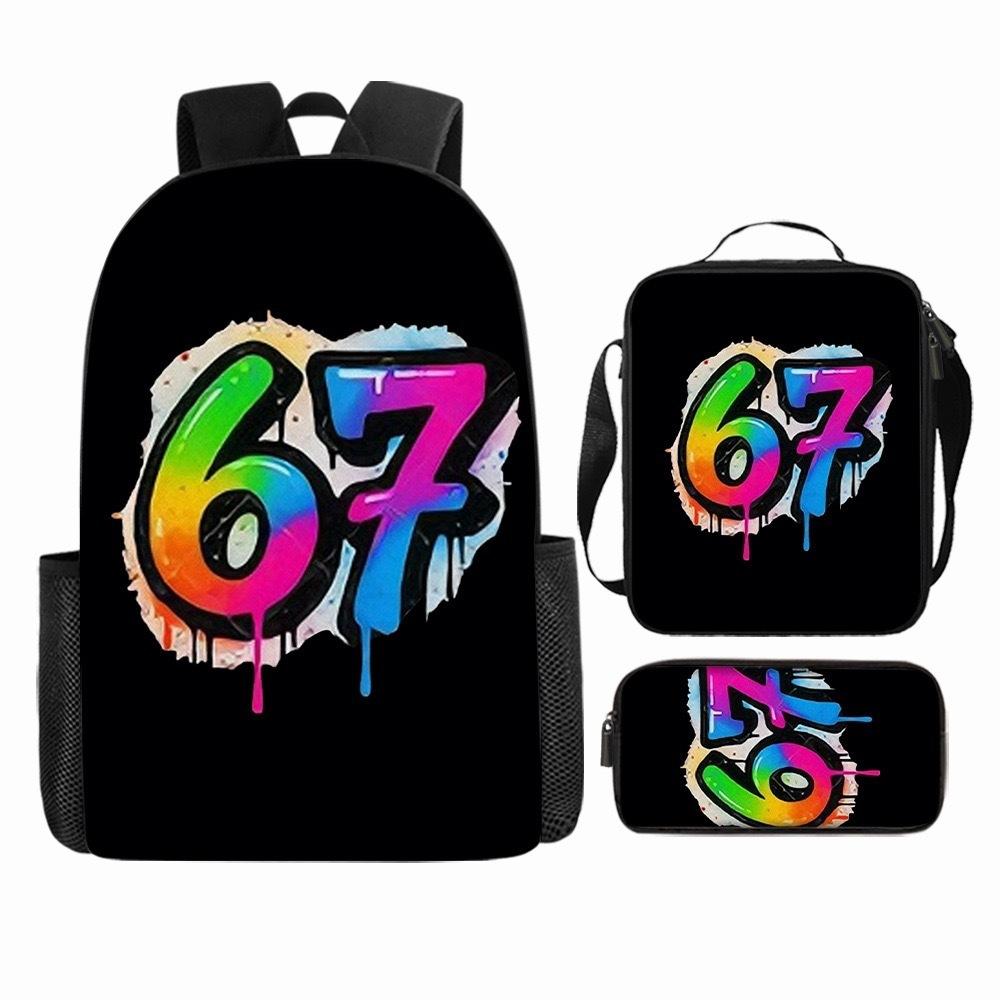 Luxury Popular Cool Novelty 67 six seven 3D Print 3pcs/Set pupil School Bags Laptop Daypack Backpack Lunch bag Pencil Case