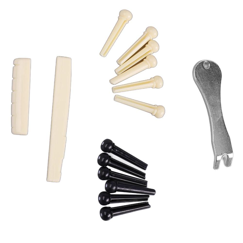 2Sets Plastic Saddle Guitar Bridge Pins Metal Puller Guitar Saddle Nut For Acoustic Guitar