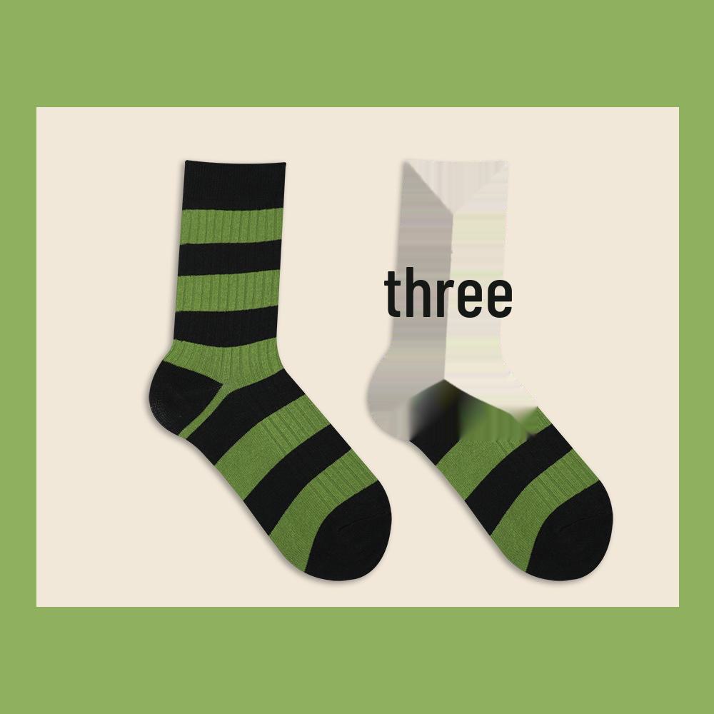 

Спортивные носки средней длины с вышивкой в полоску Green Love в японском лесном стиле - двойная игла, хлопок One Size 35-40