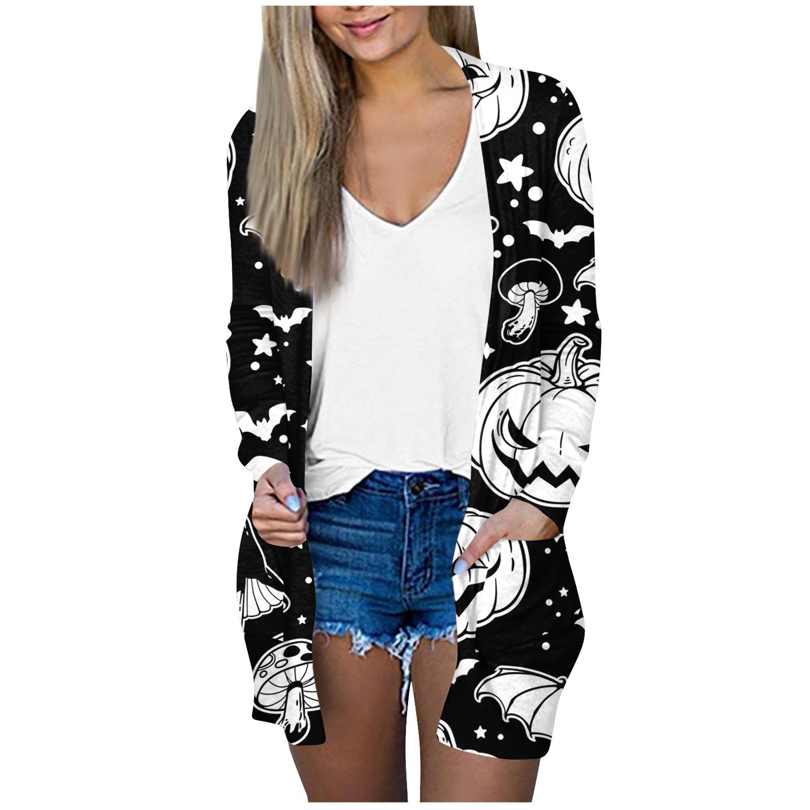 Женская мода Свободные повседневные карманные куртки-кардиганы на Хэллоуин с длинными — фото 3